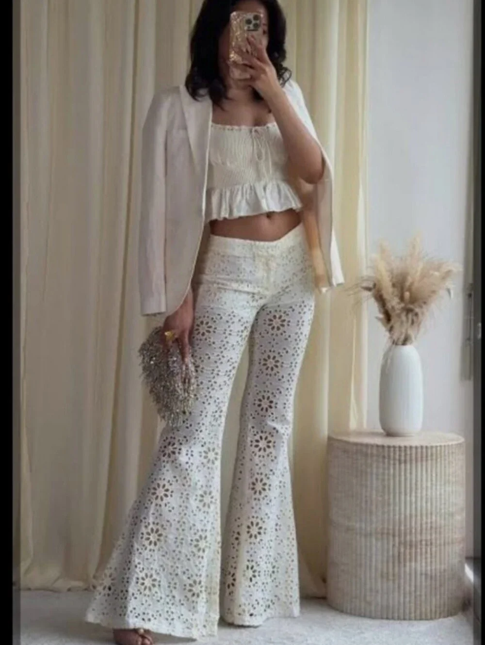 ZARA EMBROIDERED FLARE PANTS Size XS